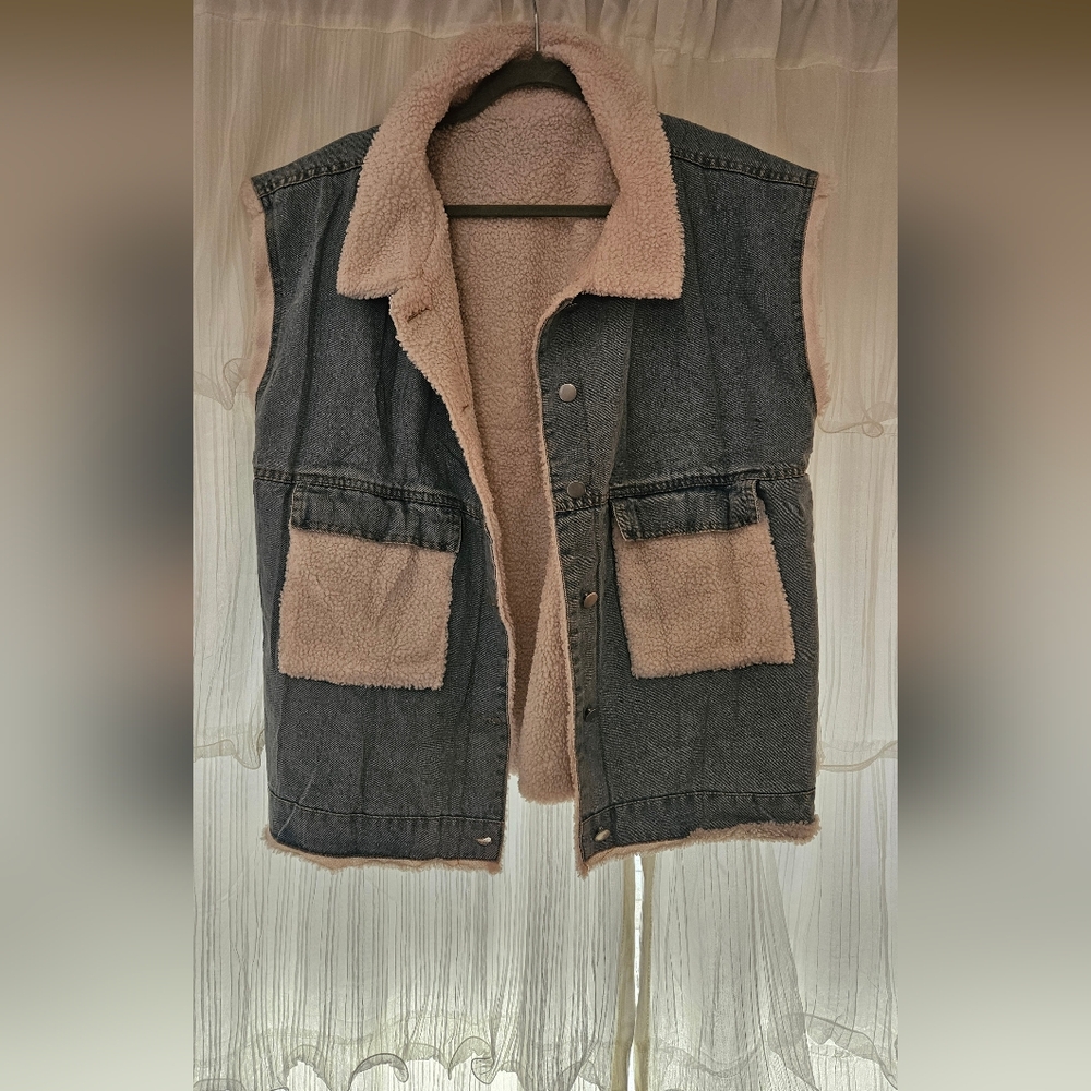 Denim Sherpa Lined Vest